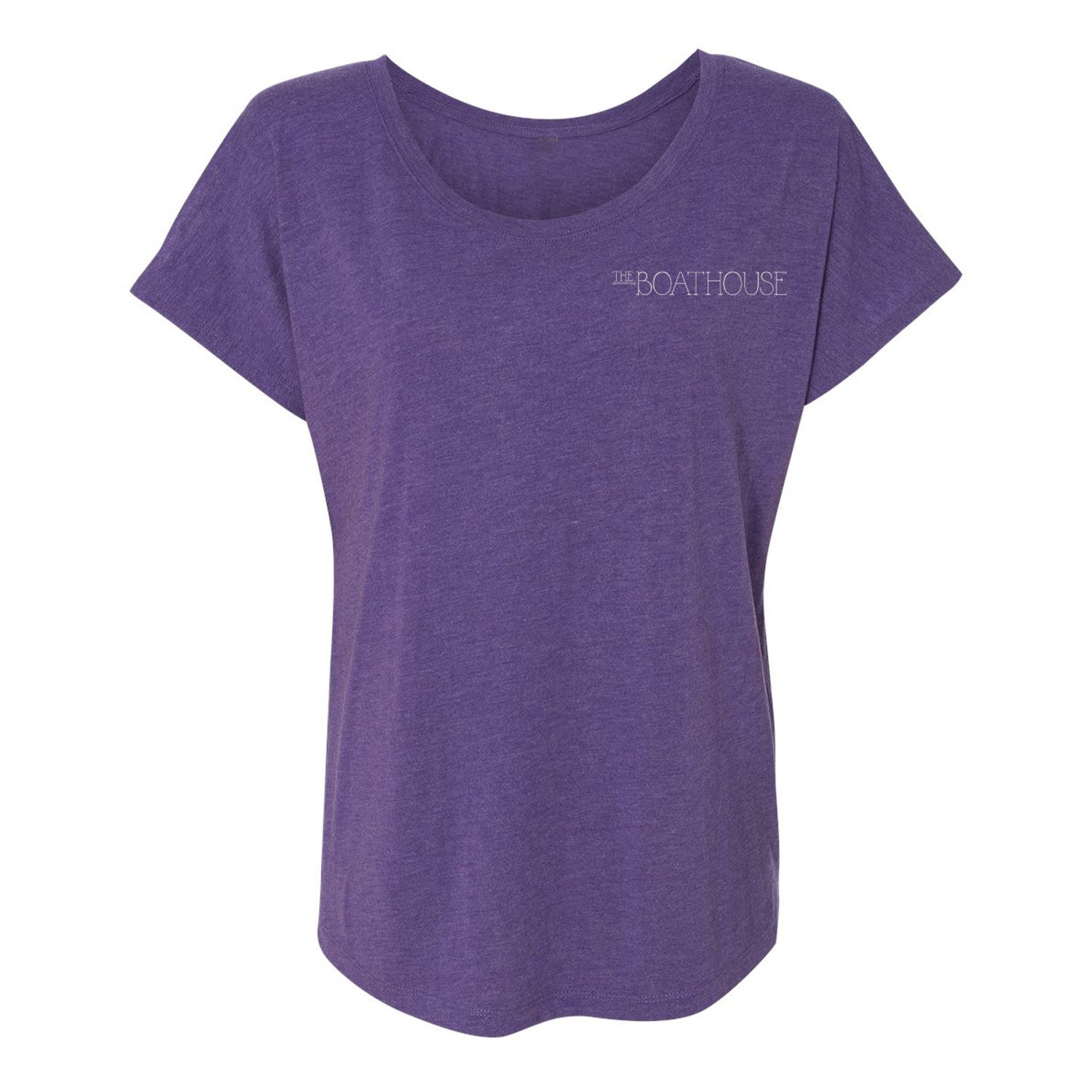 Central Park Boathouse Ladies Purple Scoop Neck T-Shirt - Front View